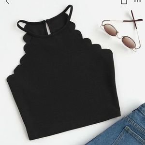Black scallop crop top NWOT